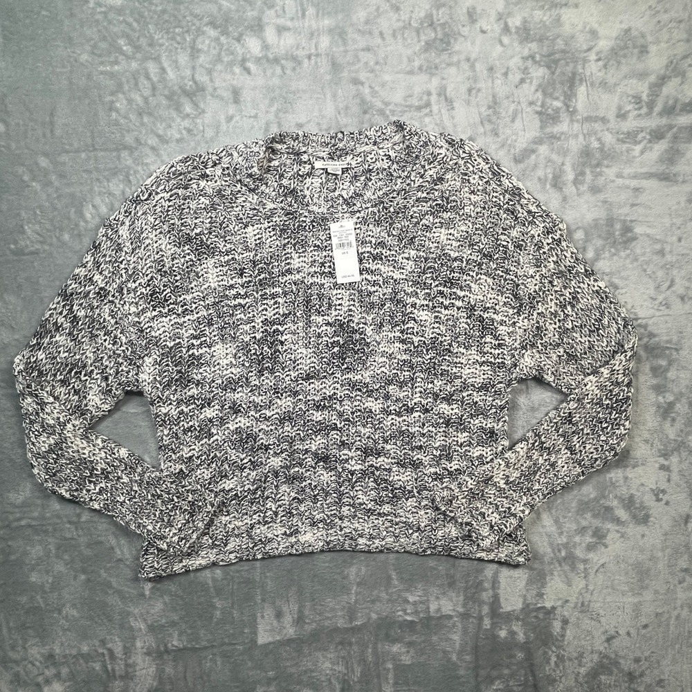 American Eagle Sweater Womens Black White Marled Knit Cropped Pullover S NWT‎
